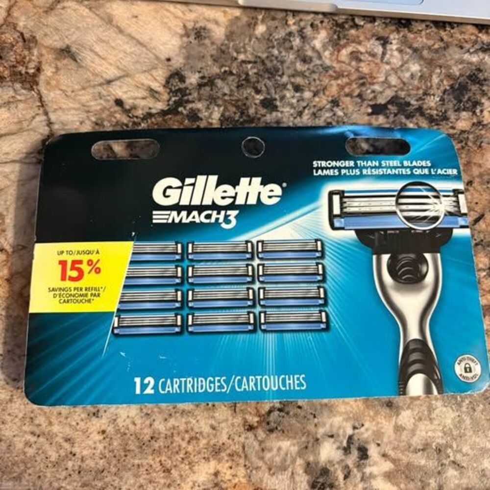 12ct Gillette Mach 3 stainless steel razor shaver cartridges factory sealed new